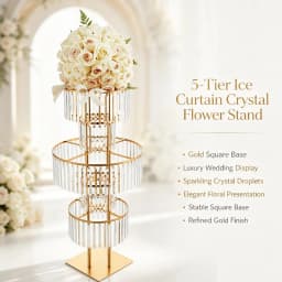 5-Tier Gold Display Stand, 110cm High Crystal Wedding Centerpieces Floral Rack, Free Standing Flower Stand for Banquet, Festival, Birthday Party