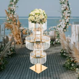 5-Tier Gold Display Stand, 110cm High Crystal Wedding Centerpieces Floral Rack, Free Standing Flower Stand for Banquet, Festival, Birthday Party