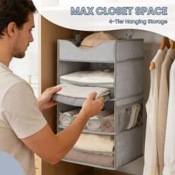 Hanging Closet Organizer With Top Shelf, 3 Shelf Vertical Wardrobe Storage For Clothes Bags Shoes, Space Saver For Dorm RV Apartment