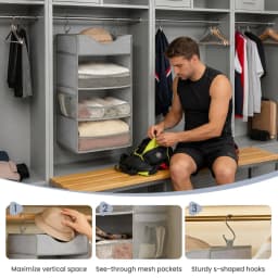 Hanging Closet Organizer With Top Shelf, 3 Shelf Vertical Wardrobe Storage For Clothes Bags Shoes, Space Saver For Dorm RV Apartment