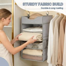 Hanging Closet Organizer With Top Shelf, 3 Shelf Vertical Wardrobe Storage For Clothes Bags Shoes, Space Saver For Dorm RV Apartment