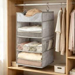 Hanging Closet Organizer With Top Shelf, 3 Shelf Vertical Wardrobe Storage For Clothes Bags Shoes, Space Saver For Dorm RV Apartment