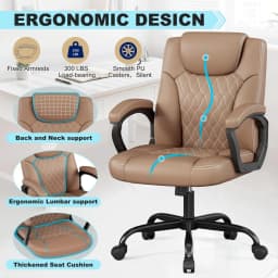 Executive Ergonomic Desk Chair with Fixed Armrest, Adjustable Height and 360° Swivel