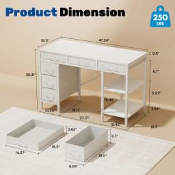 MCQ 47 Inch Office Computer Desk With 6 Fabric Drawers Standing Ergonomic Gaming Desk With Storage Shelves Reversible Gaming Desk For Home Office Small Space