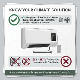 Wall Mounted Air Conditioner and Heater Combo, 1800W Ductless Portable AC Fan Unit, No Window Needed, 2-in-1 PTC Fast Heating & Natural Airflow for Bedroom, Garage, RV, Camper