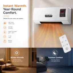 Wall Mounted Air Conditioner and Heater Combo, 1800W Ductless Portable AC Fan Unit, No Window Needed, 2-in-1 PTC Fast Heating & Natural Airflow for Bedroom, Garage, RV, Camper