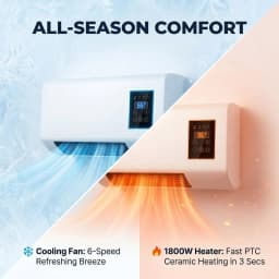 Wall Mounted Air Conditioner and Heater Combo, 1800W Ductless Portable AC Fan Unit, No Window Needed, 2-in-1 PTC Fast Heating & Natural Airflow for Bedroom, Garage, RV, Camper