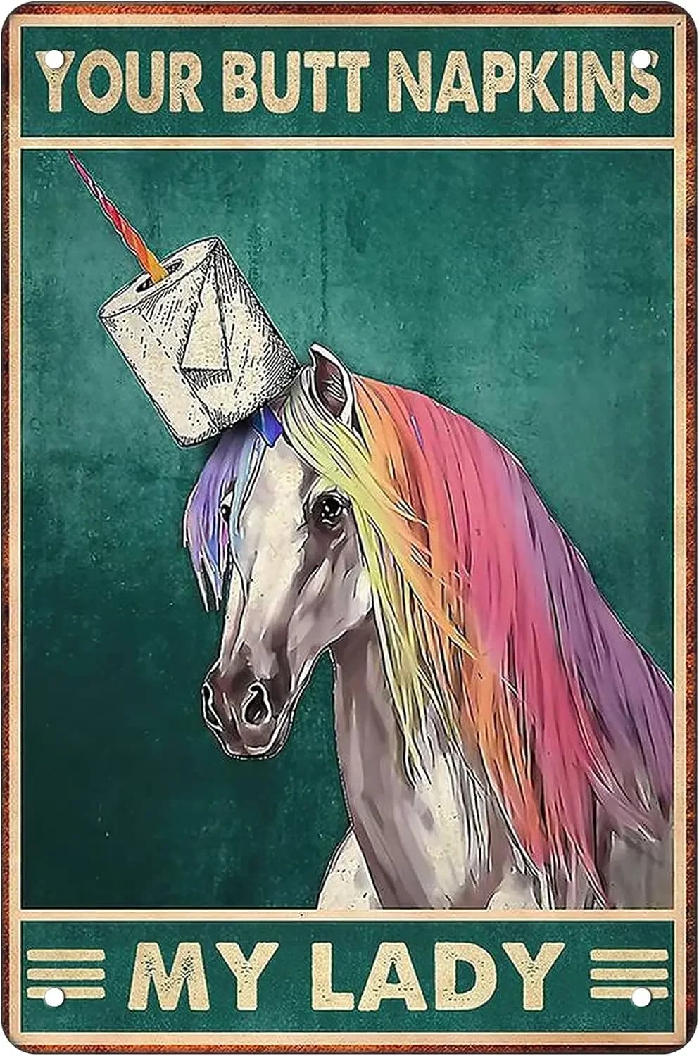1m,Skyocean Funny Bathroom Vintage Metal Tin Sign Your Butt Napkins My Lady Rainbow Wall Decor Art Toilet Posters For Home Offic
