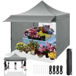10x10FT Pop Up Canopy Tent Heavy Duty with Sidewalls, Outdoor Commercial Canopy with Awning, Waterproof&23 SF Extended Awning, Vendor Tent for Market, Party Events