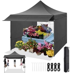 10x10FT Pop Up Canopy Tent Heavy Duty with Sidewalls, Outdoor Commercial Canopy with Awning, Waterproof&23 SF Extended Awning, Vendor Tent for Market, Party Events