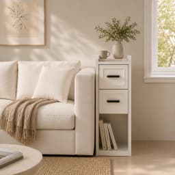 Narrow Nightstand Set of 2, Modern Bedside Tables with Drawer and Open Shelf, Available in White, Walnut, Grey and Black, End Tables for Bedroom, Apartment and Small Spaces