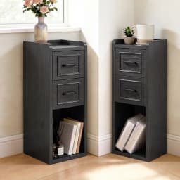 Narrow Nightstand Set of 2, Modern Bedside Tables with Drawer and Open Shelf, Available in White, Walnut, Grey and Black, End Tables for Bedroom, Apartment and Small Spaces