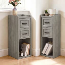 Narrow Nightstand Set of 2, Modern Bedside Tables with Drawer and Open Shelf, Available in White, Walnut, Grey and Black, End Tables for Bedroom, Apartment and Small Spaces