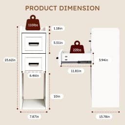 Narrow Nightstand Set of 2, Modern Bedside Tables with Drawer and Open Shelf, Available in White, Walnut, Grey and Black, End Tables for Bedroom, Apartment and Small Spaces