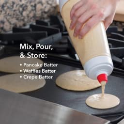 Pancake Batter Mixer Shaker Bottle Built-in Blender Ball & Wire Whisk, Hand Dough Dispenser for Pancakes Cupcakes Muffins Crepes