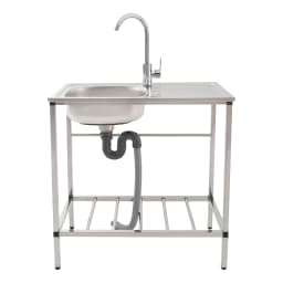 Multifunctional Stainless Steel Single Bowl Sink Set with Hot & Cold Water Faucet, Drain Trap and Drying Board, Ideal for Kitchen Restaurant Bar Laundry Room Backyard Garage