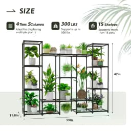 Large Plant Stand Indoor Outdoor Metal Plant Shelf Waterproof Plant Rack For Multiple Plants Wide Flower Stand For Patio Balcony Garden Black