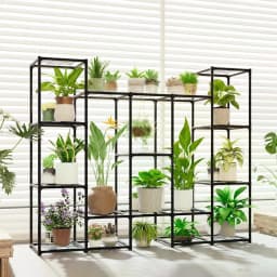 Large Plant Stand Indoor Outdoor Metal Plant Shelf Waterproof Plant Rack For Multiple Plants Wide Flower Stand For Patio Balcony Garden Black