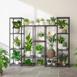 Large Plant Stand Indoor Outdoor Metal Plant Shelf Waterproof Plant Rack For Multiple Plants Wide Flower Stand For Patio Balcony Garden Black
