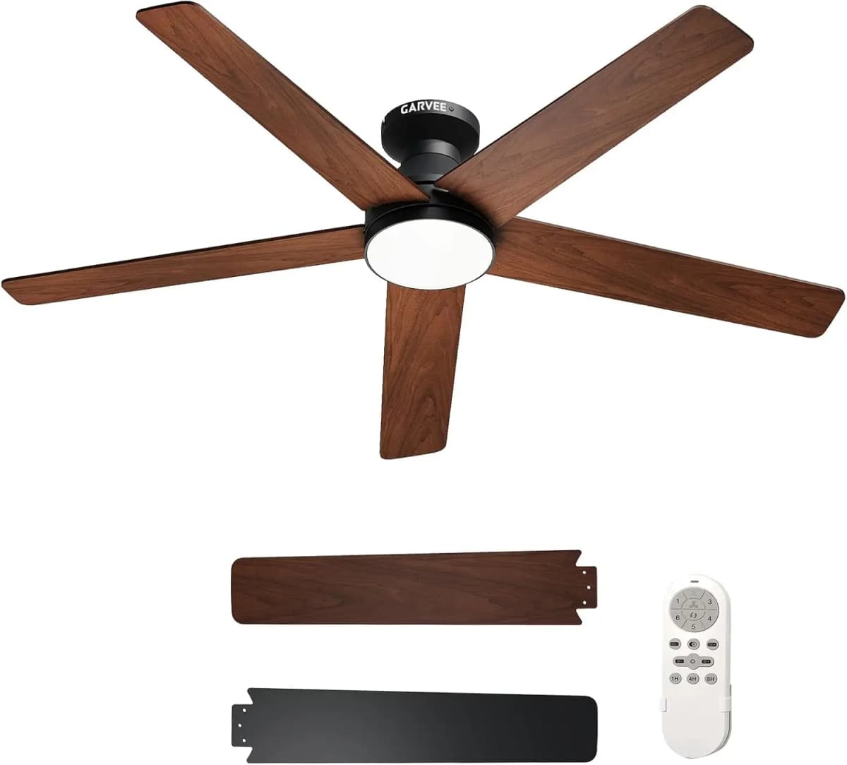 42/52" Low Profile Ceiling Fans with Lights and Wood Blades for Indoor/Outdoor | Remote Control, Flush Mount, 6-Speed, 5 Wood Blades, 3CCT Dimmable LED, Reversible Quiet DC Motor