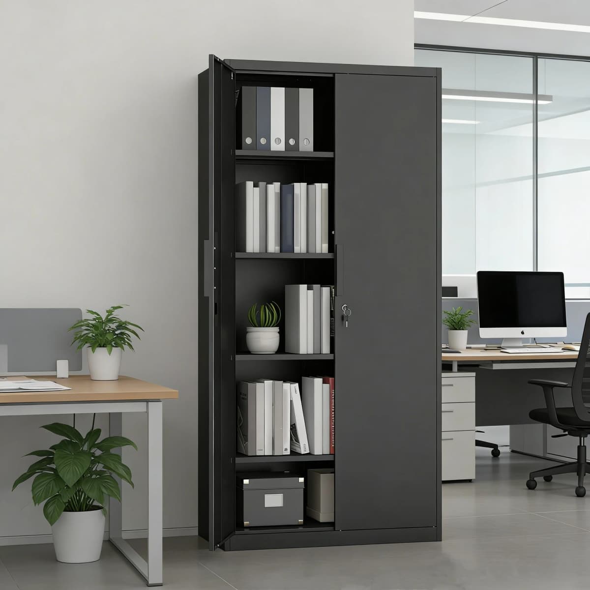 Metal Garage Storage Cabinet With 2 Doors And 4 Adjustable Shelves - 72"/70" Steel Lockable File Cabinet,Locking Tool Cabinets For Office,Home,Garage,Gym,School