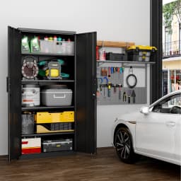 Metal Garage Storage Cabinet With 2 Doors And 4 Adjustable Shelves - 72"/70" Steel Lockable File Cabinet,Locking Tool Cabinets For Office,Home,Garage,Gym,School