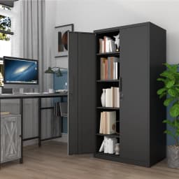 Metal Garage Storage Cabinet With 2 Doors And 4 Adjustable Shelves - 72"/70" Steel Lockable File Cabinet,Locking Tool Cabinets For Office,Home,Garage,Gym,School