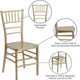 Gold Resin Stacking Chiavari Chair for Indoor Use