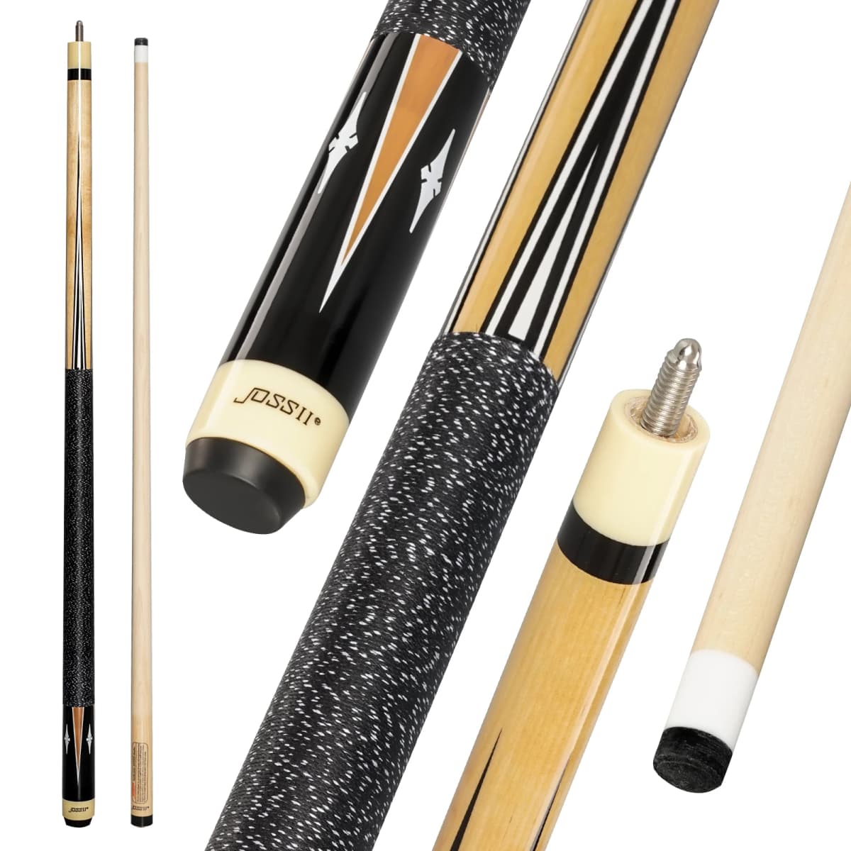 JOSSII W Series Pool Cue Sticks - Top Grade JMC Maple Shaft With 12.5mm Tip, Irish Line Wrap Grip With Traditional Decal Design Butt, 19-21oz Professional Billards Cue