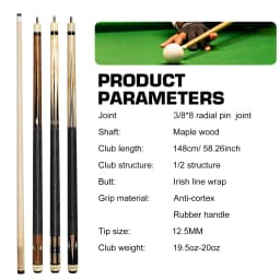 JOSSII W Series Pool Cue Sticks - Top Grade JMC Maple Shaft With 12.5mm Tip, Irish Line Wrap Grip With Traditional Decal Design Butt, 19-21oz Professional Billards Cue