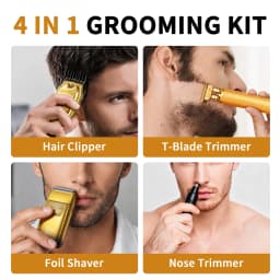 Grooming Kit for Men, Electric Hair Clipper, T-Blade Trimmer, Foil Shaver and Nose Trimmer, Rechargeable Cordless