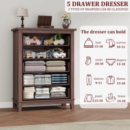 5 Dresser for Bedroom, 41.3 in Tall Vertical Drawer Dresser with Large Storage, Freestanding Wooden Closet Chest for Bedroom, Living Room