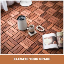 Acacia Wood Interlocking Deck Tiles Checker Pattern, 10PCS 12' X 12' Square Brown Acacia Hardwood Outdoor Flooring for Patio, Bancony, Pool Side,... RR