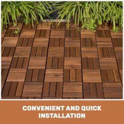 Acacia Wood Interlocking Deck Tiles Checker Pattern, 10PCS 12' X 12' Square Brown Acacia Hardwood Outdoor Flooring for Patio, Bancony, Pool Side,... RR