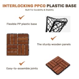 Acacia Wood Interlocking Deck Tiles Checker Pattern, 10PCS 12' X 12' Square Brown Acacia Hardwood Outdoor Flooring for Patio, Bancony, Pool Side,... RR