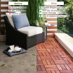 Acacia Wood Interlocking Deck Tiles Checker Pattern, 10PCS 12' X 12' Square Brown Acacia Hardwood Outdoor Flooring for Patio, Bancony, Pool Side,... RR