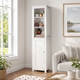 TinyNest Slim Storage Cabinets, Farmhouse Wooden Corner Floor Bathroom Cabinet With Adjustable Shelves & Doors, 66.1 inch Tall Rustic Narrow Toilet Paper Storage Holder, Closet Organizer For Small Spaces, Kitchen, Entryway, Living Room, Bedroom, Entryway