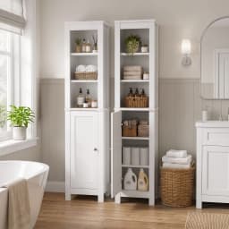 TinyNest Slim Storage Cabinets, Farmhouse Wooden Corner Floor Bathroom Cabinet With Adjustable Shelves & Doors, 66.1 inch Tall Rustic Narrow Toilet Paper Storage Holder, Closet Organizer For Small Spaces, Kitchen, Entryway, Living Room, Bedroom, Entryway