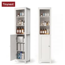 TinyNest Slim Storage Cabinets, Farmhouse Wooden Corner Floor Bathroom Cabinet With Adjustable Shelves & Doors, 66.1 inch Tall Rustic Narrow Toilet Paper Storage Holder, Closet Organizer For Small Spaces, Kitchen, Entryway, Living Room, Bedroom, Entryway