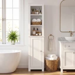 TinyNest Slim Storage Cabinets, Farmhouse Wooden Corner Floor Bathroom Cabinet With Adjustable Shelves & Doors, 66.1 inch Tall Rustic Narrow Toilet Paper Storage Holder, Closet Organizer For Small Spaces, Kitchen, Entryway, Living Room, Bedroom, Entryway