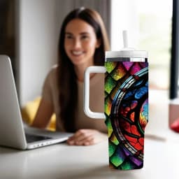 40oz Tumbler with Handle, Stained Glass Dragon Print Insulated Tumbler, Perfect Festival Birthday Gift for Dragon Enthusiasts, Long Lasting Insulation Keeps Drinks Ideal Temperature Suitable for Daily Travel And Outdoor Activities