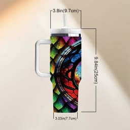 40oz Tumbler with Handle, Stained Glass Dragon Print Insulated Tumbler, Perfect Festival Birthday Gift for Dragon Enthusiasts, Long Lasting Insulation Keeps Drinks Ideal Temperature Suitable for Daily Travel And Outdoor Activities