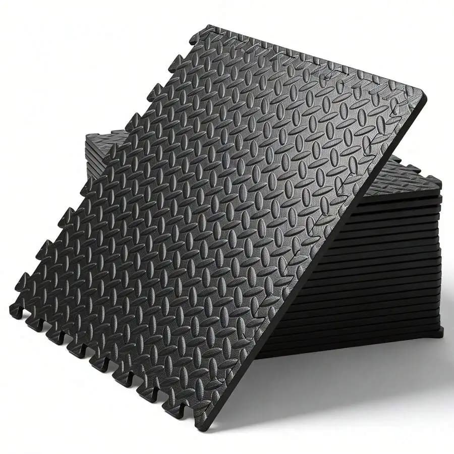 Puzzle Exercise Mat ½ In, EVA Interlocking Foam Floor Tiles For Home Gym, Mat For Home Workout Equipment, Floor Padding For Crawling, Black, 20 In X 20 In X ½ In, 64 Sq Ft - 24 Tiles (24, Black)