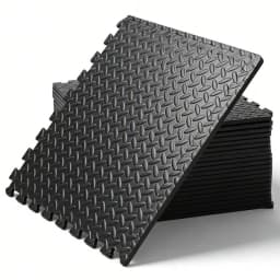 Puzzle Exercise Mat ½ In, EVA Interlocking Foam Floor Tiles For Home Gym, Mat For Home Workout Equipment, Floor Padding For Crawling, Black, 20 In X 20 In X ½ In, 64 Sq Ft - 24 Tiles (24, Black)