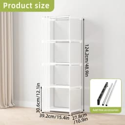 4 Tier Portable Closet Organizer Modern Black Fabric Narrow Wardrobe Armoire Free Standing Storage Shelf Cabinet Stand With White Sheer Dustproof Curtain Tall Space Saving For Bedroom Living Room Entryway Housewarming Gift