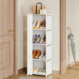 4 Tier Portable Closet Organizer Modern Black Fabric Narrow Wardrobe Armoire Free Standing Storage Shelf Cabinet Stand With White Sheer Dustproof Curtain Tall Space Saving For Bedroom Living Room Entryway Housewarming Gift