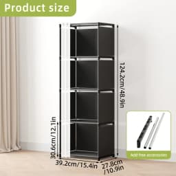 4 Tier Portable Closet Organizer Modern Black Fabric Narrow Wardrobe Armoire Free Standing Storage Shelf Cabinet Stand With White Sheer Dustproof Curtain Tall Space Saving For Bedroom Living Room Entryway Housewarming Gift