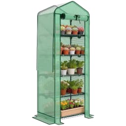 5 Tiers Mini Greenhouse w/ Screen Roof, Reinforced PE Cover, Green
