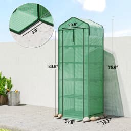 5 Tiers Mini Greenhouse w/ Screen Roof, Reinforced PE Cover, Green