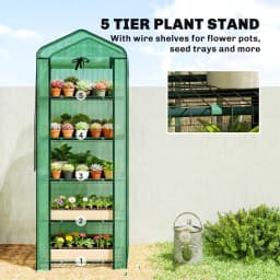 5 Tiers Mini Greenhouse w/ Screen Roof, Reinforced PE Cover, Green